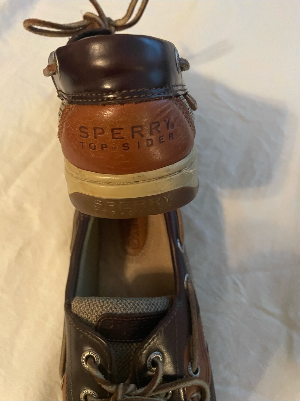 Sperry Men's Two-Tone Leather Boat Shoes in Dark Brown and Tan